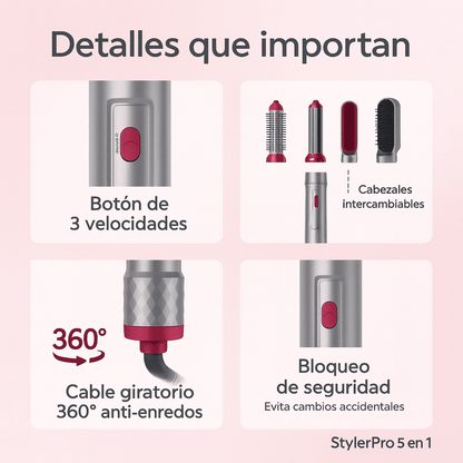 StylerPro 5 en 1 Cepillo inteligente que transforma tu cabello
