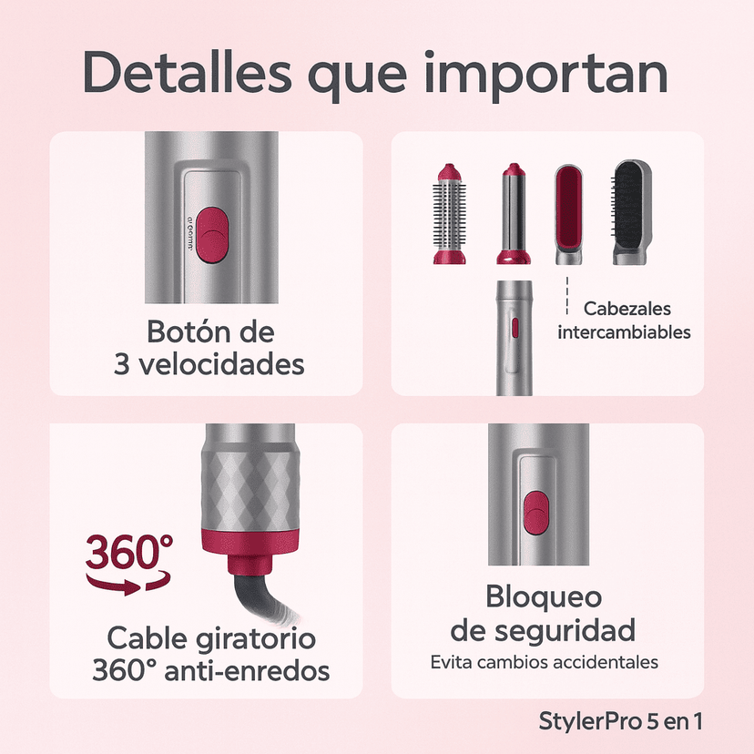 StylerPro 5 en 1 Cepillo inteligente que transforma tu cabello