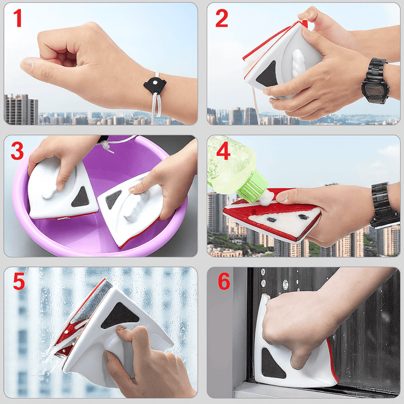 TriangloMag™ Limpiador Magnético Doble Cara para Ventanas Altas sin Riesgos