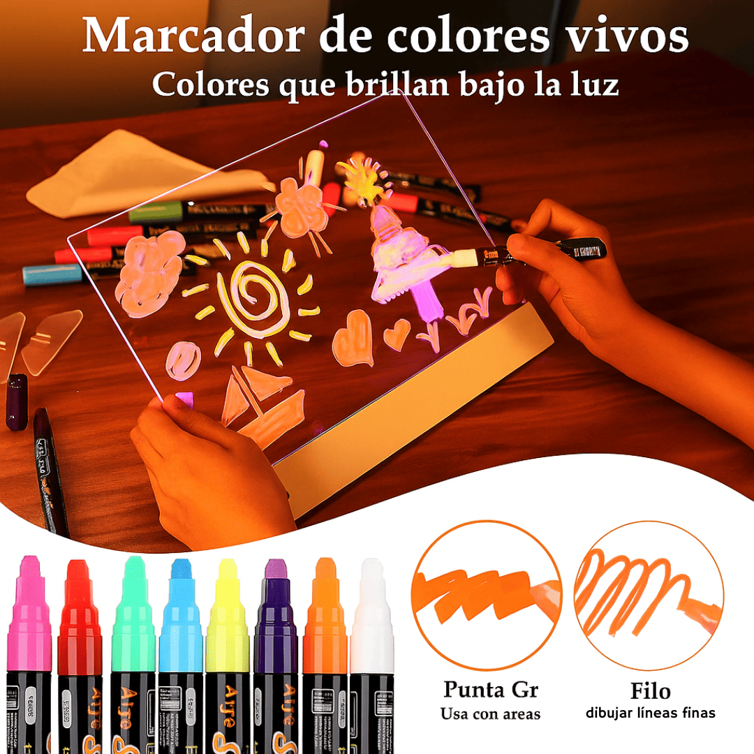 Luminotas™ Tablero LED acrílica con luz + 7 bolígrafos de colores