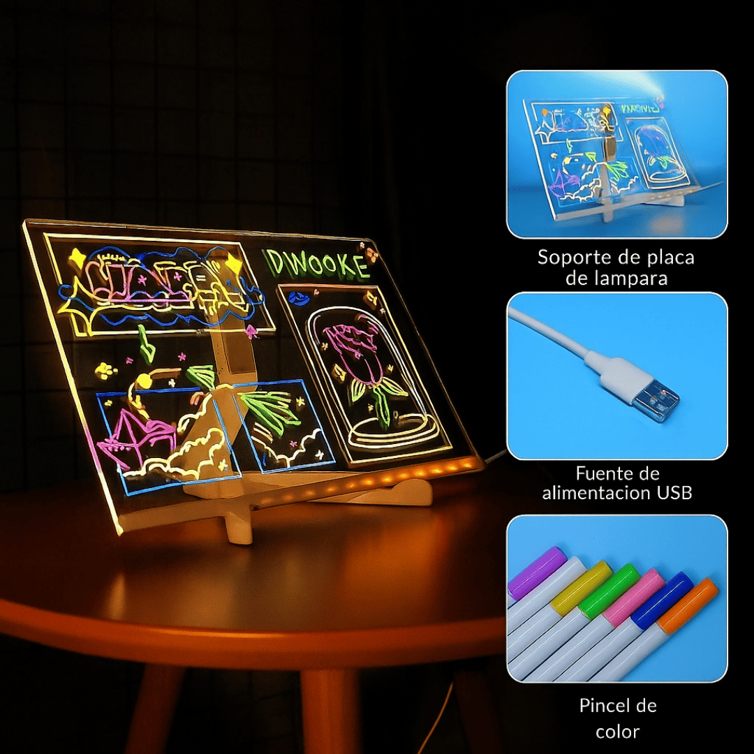 Luminotas™ Tablero LED acrílica con luz + 7 bolígrafos de colores