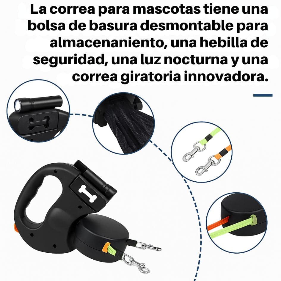DualWalk™ - Correa Doble Para Perros y con Linterna Integrada