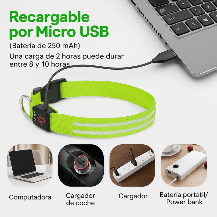 GlowPet™ collar LED recargable y visible hasta 300 m