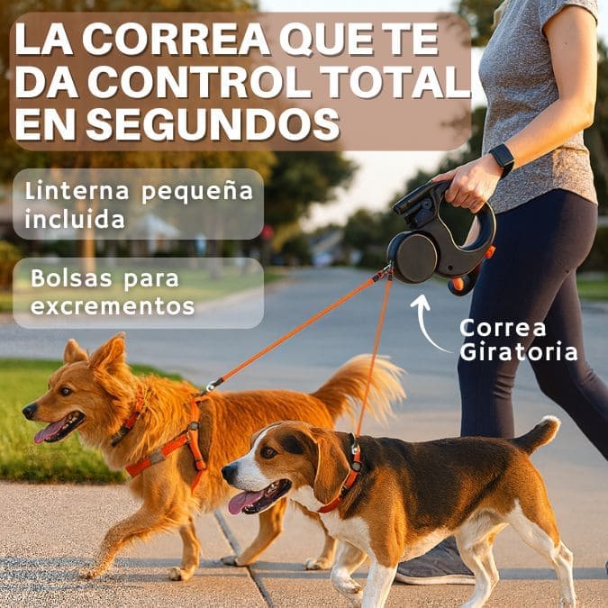 DualWalk™ - Correa Doble Para Perros y con Linterna Integrada